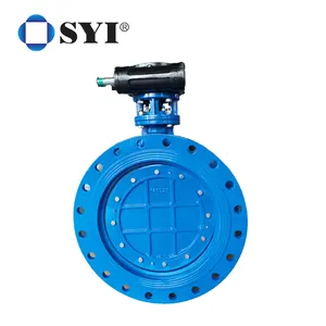 SYI S13 S14 DN150-3000mm Ductile Iron Double Eccentric Flanged Butterfly Valve With Gearbox