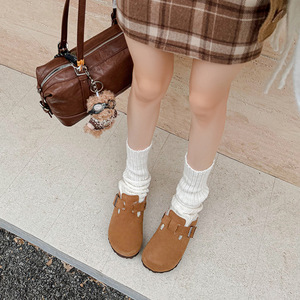 Waterproof Fur Integrated Boken Shoes Half Drag Suede Casual Women's <b>slippers</b> Fleece <b>Wool</b> Retro Style Cork Outsole Plush Lining - Product Image 2