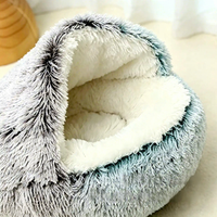 Lit pour animaux de compagnie en forme de coquille, chaud et semi-fermé, lavable en machine, couleur unie, pour chiens et chats, maisonnette douillette, vente en gros