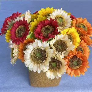 Caixa de música única girassol flores artificiais flores decorativas buquê de girassol de seda cores diferentes girassóis artificiais