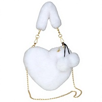 Sac à bandoulière portable pour femme, style bohème, en peluche, avec cœur, sangle chaîne réglable, imperméable et léger, pour toutes les saisons