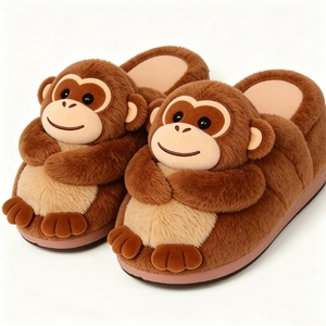 Chaussons personnalisés en forme de singe 3D, Chaussons d'intérieur mignons en fourrure de singe, Chaussons d'intérieur à enfiler en forme d'animal singe - Product Image 5