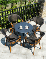 Chaise et table en rotin de café bistrot en rotin résistant aux intempéries, meubles d'extérieur en rotin