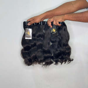 Paquete de cabello humano virgen hindú sin procesar de templo indio, estilo ondulado y rizado, con cierre y frontal, paquete de cabello de onda profunda suelta - Product Image 2