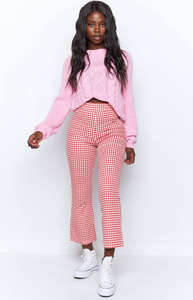 Oem produttore personalizzato di alta qualità Casual vita alta <span class=keywords><strong>rosso</strong></span> a quadri stampati pantaloni a sigaretta dritti per le donne - Product Image 3