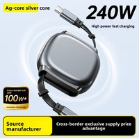 Cable de Datos Retráctil Tipo-C a Tipo-C de 240W, Carga Súper Rápida de 6A, Almacenamiento Magnético, 1m, Doble Cabezal de 180 Grados para Computadora IOS