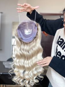 Topper de cabello humano de alta calidad, parte libre, Base de seda, cuerpo ondulado, pelo Real, Toppers de colores para mujeres - Product Image 5