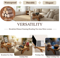 Plateau pliable en bois d'acacia et bambou pour accoudoir de canapé avec support de téléphone rotatif, portable, à un seul niveau, pour la maison et la cuisine