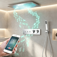 Robinet de douche thermostatique chromé, mitigeur de douche encastré au plafond, pluie et cascade, pommeau de douche LED musical 23*15 pouces