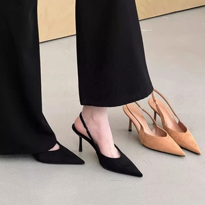 Nouvelles Chaussures d'été pour Femme Style Français à Bout Pointu avec Tige en Velours, Fermeture à Lacets et Talon Fin - Product Image 2