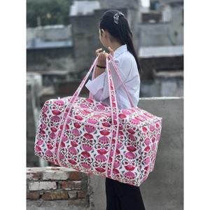 Handmade Cotton <b>Quilted</b> Duffle <b>Bag</b> Lightweight Durable Spacious Interior Stylish Block Print Perfect For Travel Gym Or Weekend - Product Image 5
