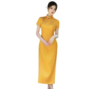 Nouvelle Robe Cheongsam Femme Printemps-Été Style National, Motif Uni, Longue, en Satin, Élégante et Raffinée, Abordable - Product Image 5