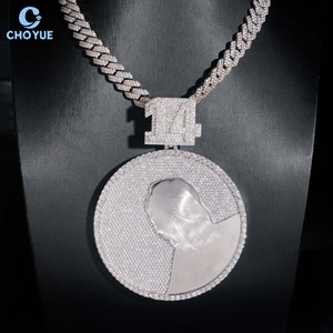 White Moissanite Pendant Round Brilliant Cut 925 <b>Silver</b> Rhodium Plated GRA Certified Themed Photo <b>Charm</b> Party Jewelry Unisex - Product Image 5