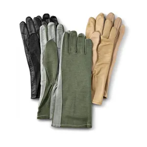 中国制造定制优质Nomex皮革绿色飞行员手套触摸屏传单手套出售