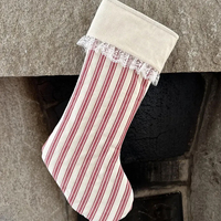 Chaussettes de Noël en toile personnalisées en gros, à carreaux et rayures, avec volants en dentelle, pour décoration de cheminée et sac cadeau de fêtes