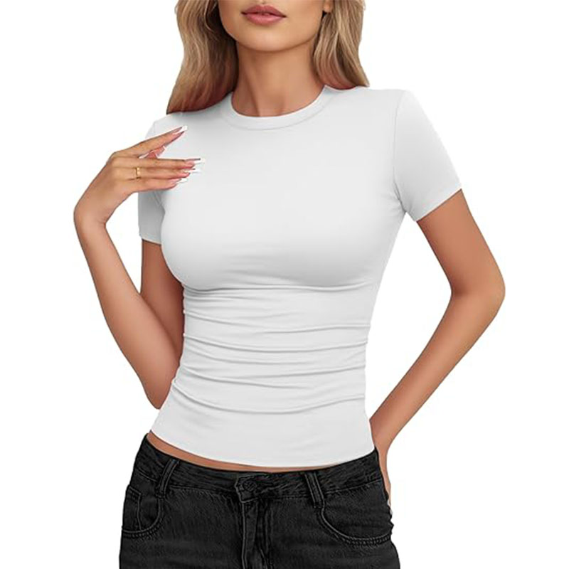 Ladies' Basic Short-sleeved Round Neck Slim Fit Knitted Breathable T-shirt 2025 Summer Outfitting Cute Tight Shirt