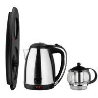 Bouilloire électrique avec théière en verre, 1850W 2200W, en acier inoxydable, intérieur sans BPA, indicateur LED