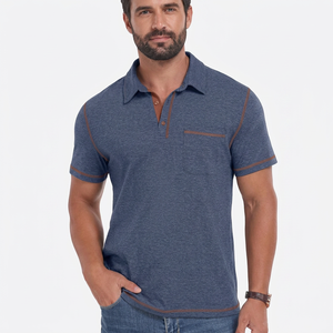 Chemises polo à manches courtes pour hommes avec logo OEM personnalisé, chemise de golf classique à col avec poche, été, 95% coton, 5% élasthanne - Product Image 4