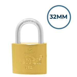 กุญแจทองเหลือง Feiteli ขนาด 32 มม. พร้อมห่วงเหล็กชุบแข็งเพื่อความปลอดภัย - Product Image 4