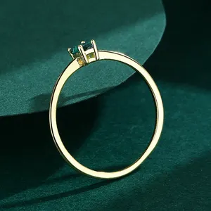 NEW 925 Sterling Silver Elegant 18k Gold Rings Green Zircon Wedding Engagement Jewelry For Women