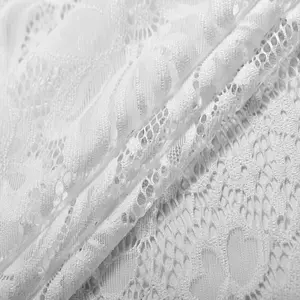 New Style Lower Price White Nylon Spandex Stretch Jacquard Lace With Flowers Fabric For Dress