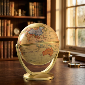 Globo Terráqueo Tradicional de Escritorio, Chapado en Oro, Giratorio, Decorativo, con Mapa del Mundo, Forma Redonda, Tema de Costumbres Extranjeras - Product Image 2