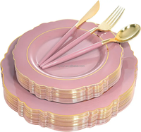 Assiettes en plastique rose mauve moderne Vaisselle incassable Vaisselle bon marché Mariage Bord doré Chargeur en plastique