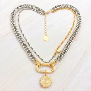 <span class=keywords><strong>Collana</strong></span> Multistrato Fashion all'Ingrosso con Ciondolo a Forma di <span class=keywords><strong>Sole</strong></span> con Occhi di Diamante in Lega d'Argento Placcata <span class=keywords><strong>Oro</strong></span>, Idea Regalo Gioiello per Uomo e Donna - Product Image 4