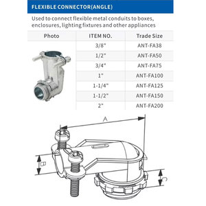 Connecteur à compression à 90 degrés 3/4'' en zinc moulé sous pression, raccord de conduit de type collier pour épissure de câble BX MC AC - Product Image 3