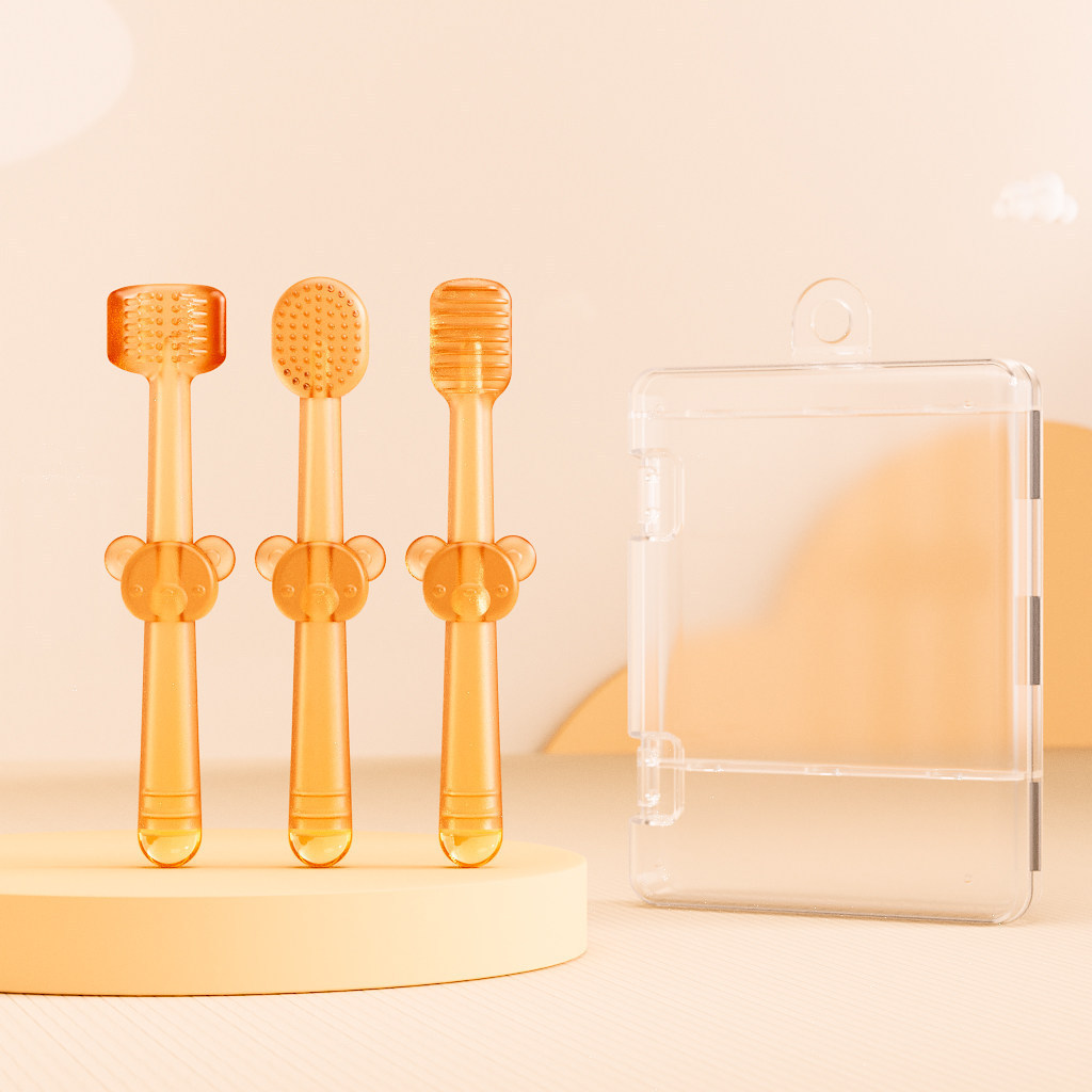 Ensemble de brosses à dents en silicone (3 pièces) [Boîte carrée marron]