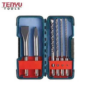 6pcs SDS Plus Hammer Drill Bit and Chisel Set in Plastic Box for Masonry and Concrete Drilling