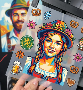 สติกเกอร์พลาสติซอล/ซิลิโคนแบบกำหนดเอง ทนทาน รีดร้อนได้ ลาย Oktoberfest ชายกินไส้กรอก มาสคอตบาวาเรีย ตลกๆ ลายเบียร์ - Product Image 2