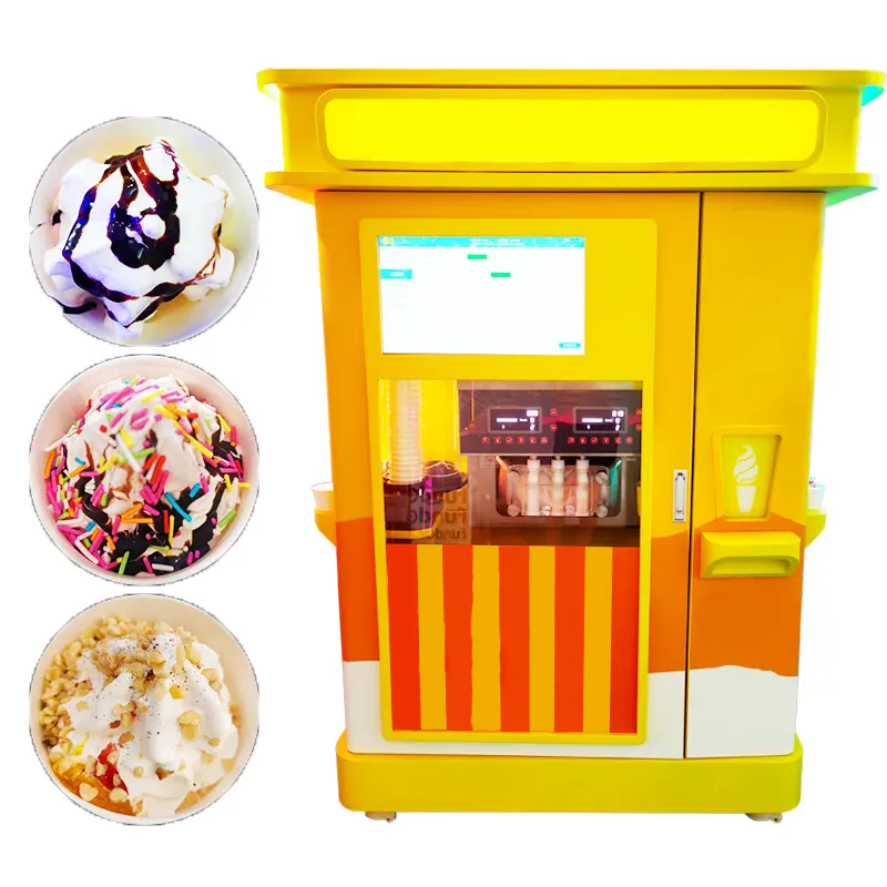 Riteng Custom Stickers Soft Ice Cream Maker Vending Machine Fully Automatic Support QR Payment Ice Cream Vending Machine