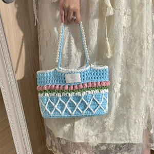 Borsa a tracolla fatta a mano all'uncinetto con tulipani primaverili a rombo, colore a contrasto, perle, materiale fai da te, per il tempo libero e i viaggi, AliExpress Cross - Product Image 2