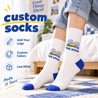 Chaussettes blanches personnalisées avec bout et talon bleus, motif tricoté graphique de dessin animé, ajoutez votre logo, OEM ODM, faible MOQ et emballage personnalisé