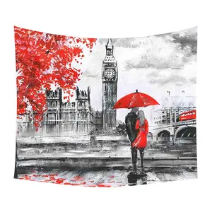 Tapices románticos de Francia, París, Torre Eiffel, pintura al óleo, tapiz de árbol rojo de Londres para dormitorio
