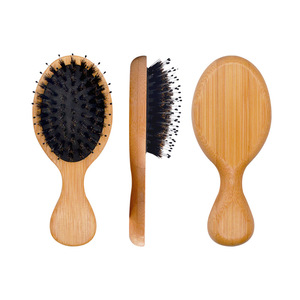 Nouvelle Mini brosse à cheveux de voyage avec poche en poils de sanglier en Nylon petite brosse à cheveux démêlant coussin bambou bois pagaie pour enfants femmes