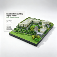 Maquette de parc industriel avec bâtiments d'usine, immeubles de bureaux, routes, ceinture verte, arbres et lampadaires