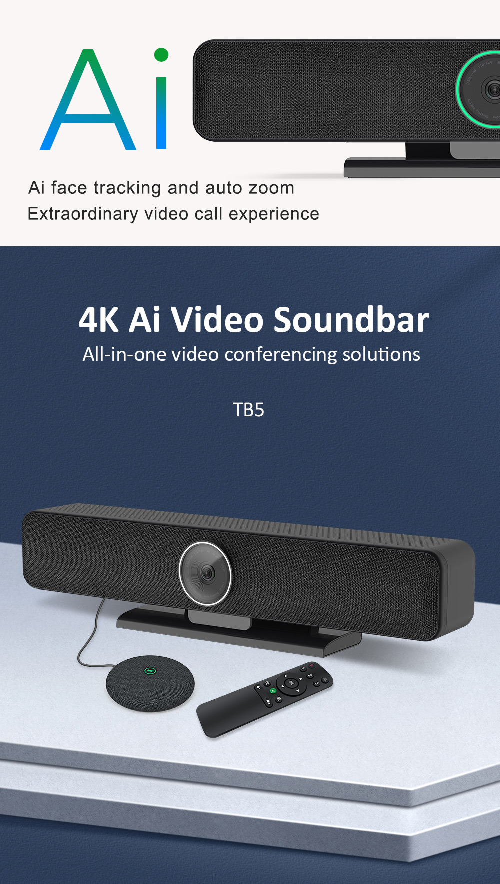 WeDoInnov TB5MAX 4K Video Conference Camera - All-in-One AI Tracking Camera with Mic Speaker