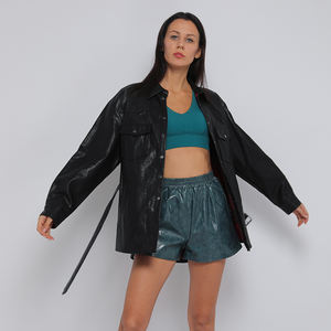 Di modo cool button <span class=keywords><strong>camicia</strong></span> più il formato di cuoio del faux DELL'UNITÀ di elaborazione in <span class=keywords><strong>pelle</strong></span> di grandi dimensioni donne <span class=keywords><strong>giacca</strong></span> antipioggia - Product Image 1