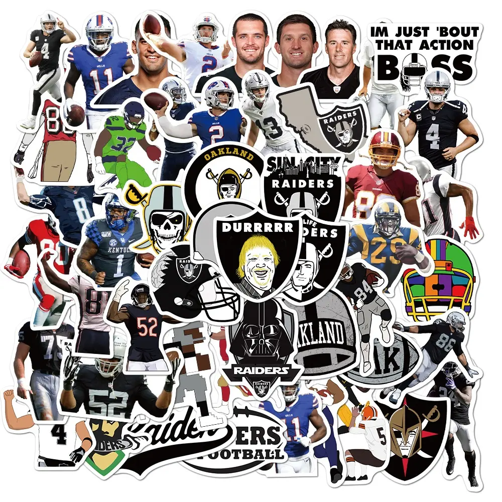 Oakland Stiker Raiders untuk Game, Casing Gitar Papan Seluncur, Koper Laptop Sepeda, Stiker Tim Rugby Sepak Bola Amerika 50 Buah