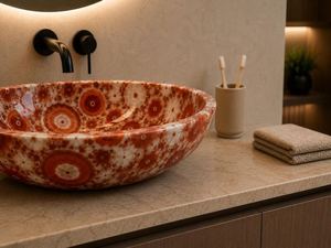 Lavabo de salle de bain de luxe en marbre moderne, vasque de comptoir contemporaine, équipement sanitaire pour la maison et l'hôtel - Product Image 2