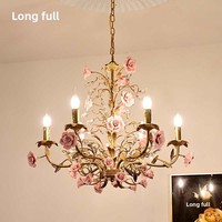Lustre en ciment rustique pour chambre à coucher, motif rose, pour salle à manger, lampe dorée à économie d'énergie, style campagnard américain, éclairage de pièce