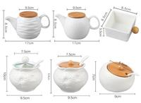Ensemble de pots à épices en céramique avec couvercle en bois blanc, récipients de rangement modernes pour la cuisine avec cuillère pour sel, sucre, poivre, assaisonnements, maison, restaurant