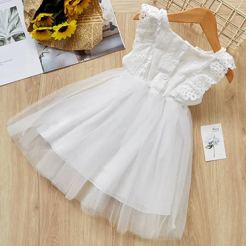 Beautiful Girl Lace Dress Pure White Princess Dress Wedding Dresses for Little Girls
