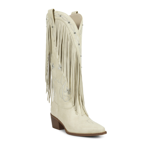 WETKISS Bottes de cowgirl occidentales à bout pointu pour femme, brodées, à franges, hauteur genou, motif floral, talon épais rétro, vente en gros - Product Image 3