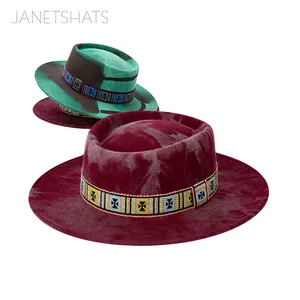 Custom Classic Marmerd Modieuze Tie Dye Wollen Vilt Fedora Hoed Originele Safari Stijl Porkpie Panama Hoed Brede Rand Met Hoes