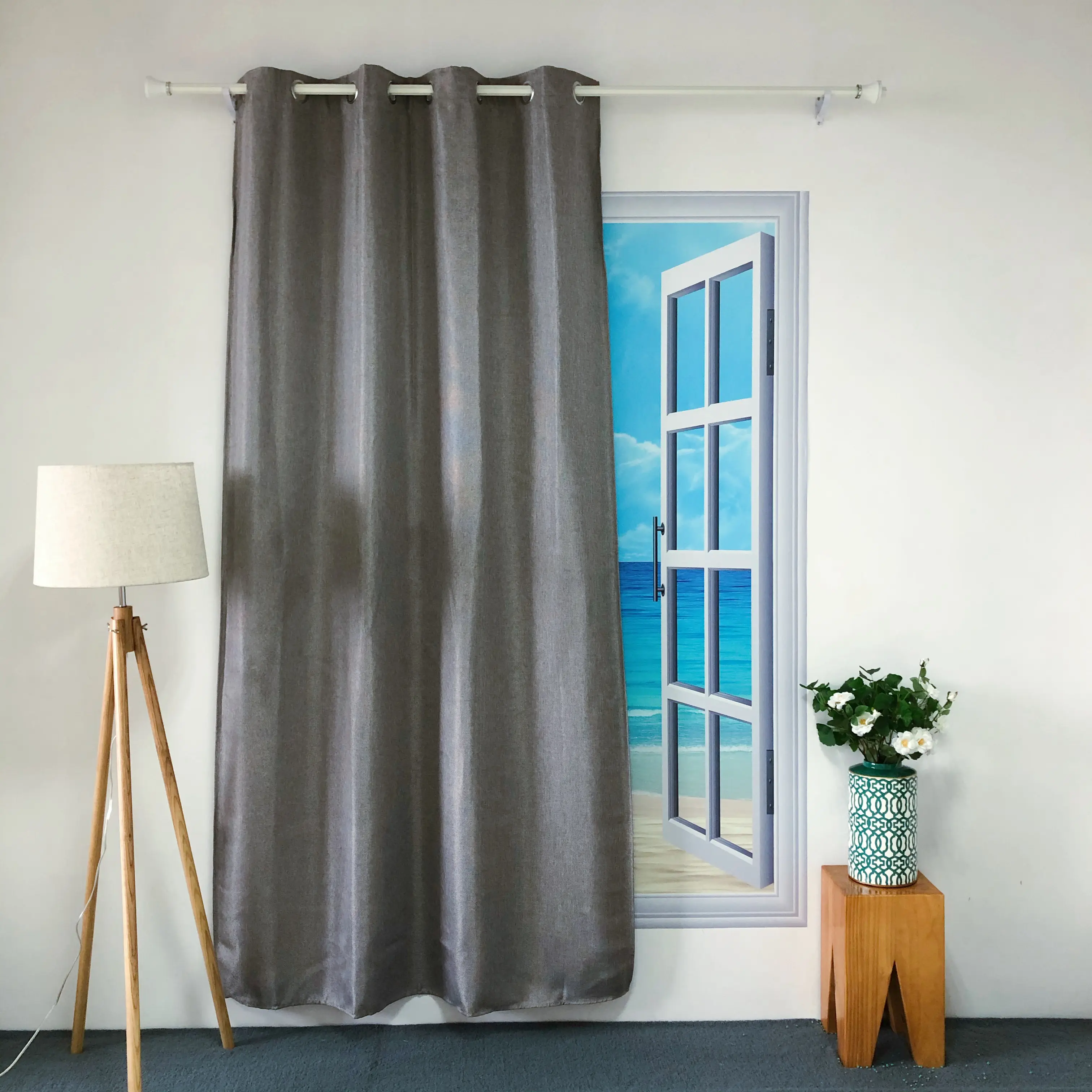 KEQIAO CHINA BK-10 GRAY NICE SIMPLE POLYESTER DESIGN POLYESTER PLAIN VOILE DOLLY BLACKOUT SHEER PANEL CURTAIN GOOD PRICE