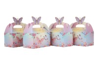 Papillon Design Party Favor Cadeau Traiter Emballage Boîte De Papier Rose Et Violet Floral Goodie Gable Boîte De Bonbons pour Anniversaire Mariage
