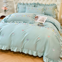 Parure de lit de luxe en coton pur à 100 % avec broderie florale, style princesse romantique, vente en gros